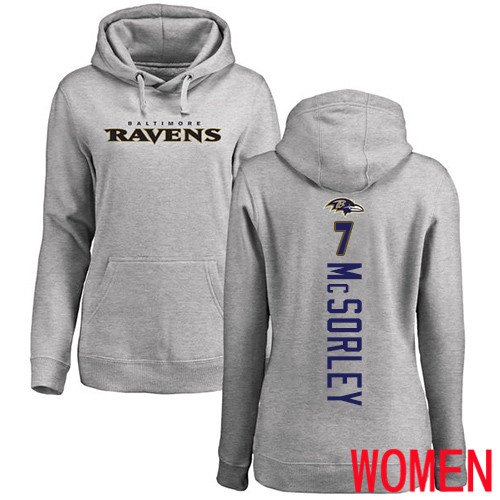 Baltimore Ravens Ash Women Trace McSorley Backer NFL Football #7 Pullover Hoodie Sweatshirt